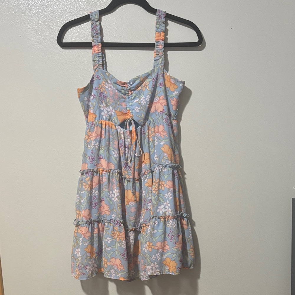 Lush Floral Mini Dress in Blue and Orange